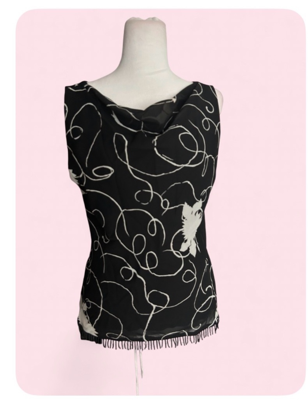 Vintage Donna Ricco Black & White Cowl Neck Sleeveless with beaded trim -Size 10